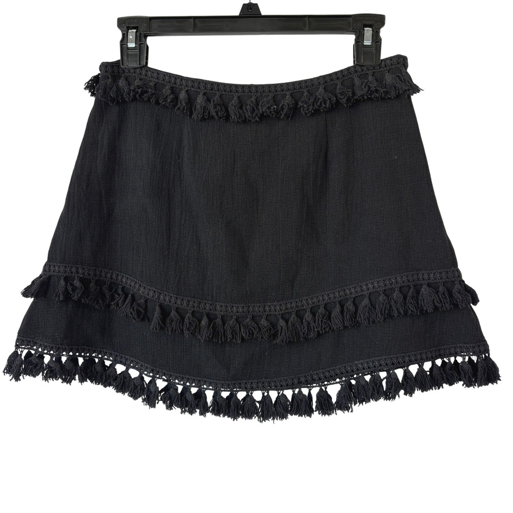 Skylar Madison Black Tassel Fringe Mini Skirt Size M Boho Chic Festival